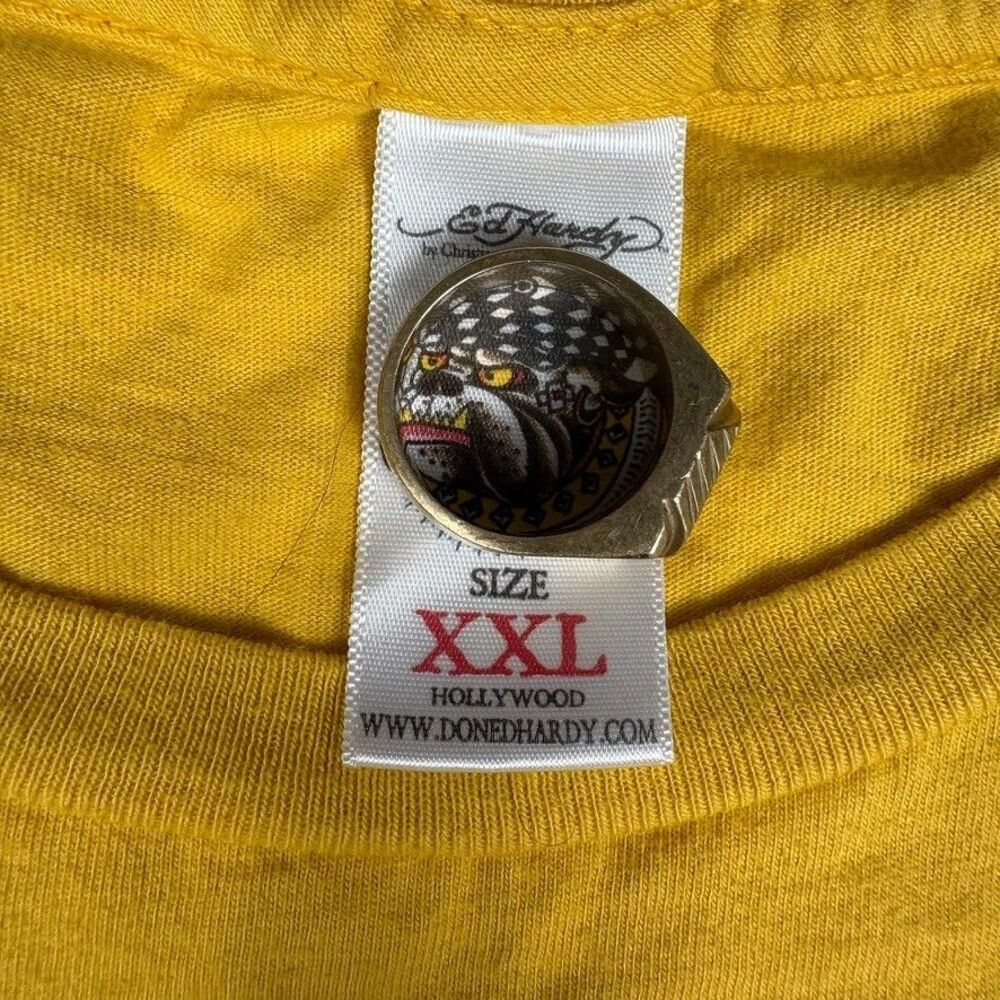 Vintage Ed Hardy T Shirt 2XL Tiger Graphic Yellow Christian Audigier Y2K USA‎ - Picture 5 of 11